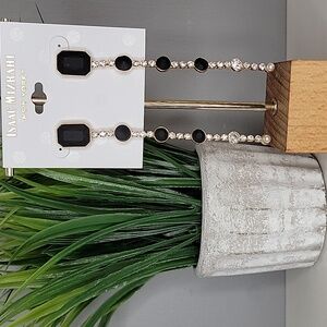 Isaac Mizrahi Black Gold Rhinestone Dangle Long Earrings